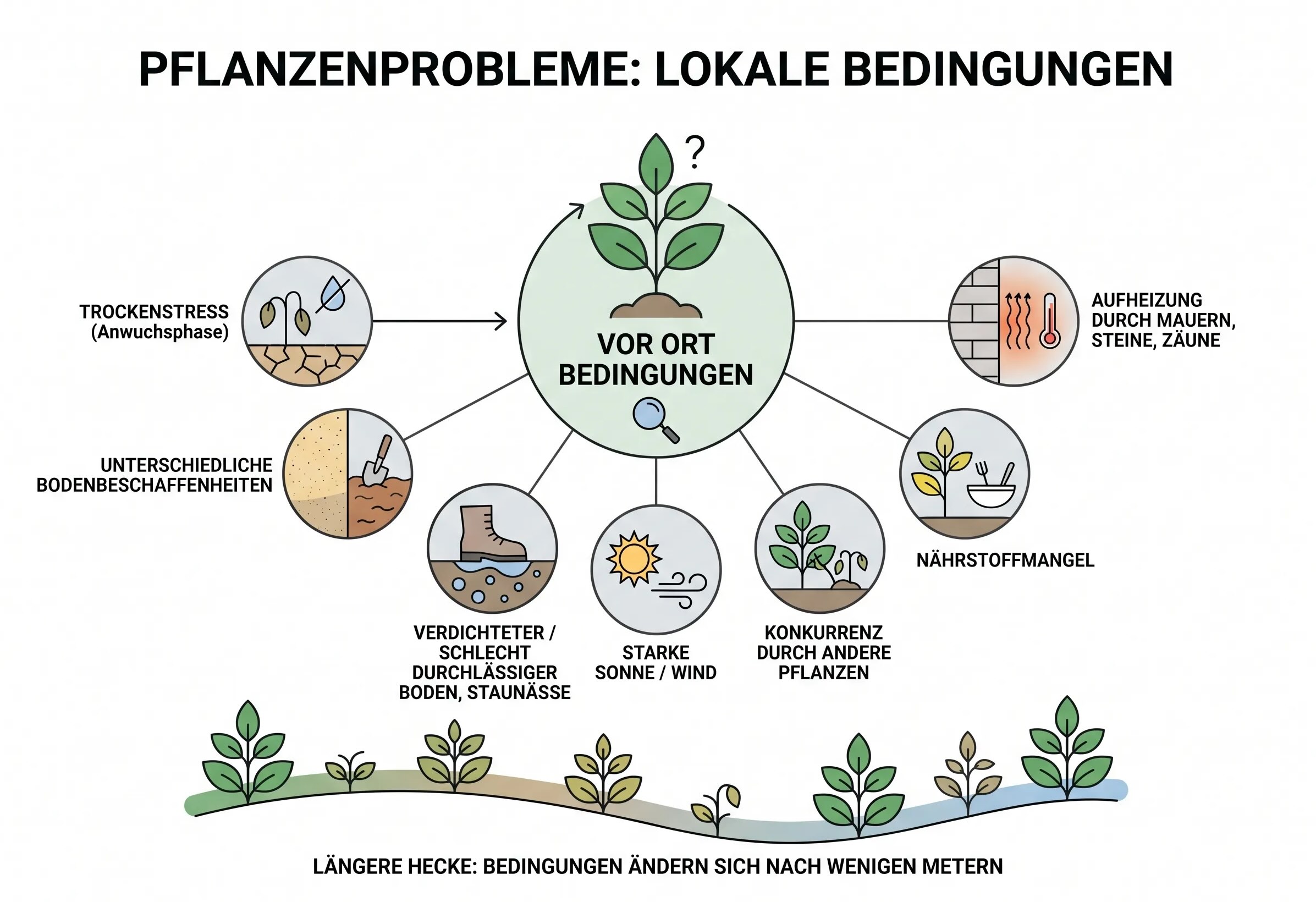 Neue Hecke einzelne Pflanzen Schwach
